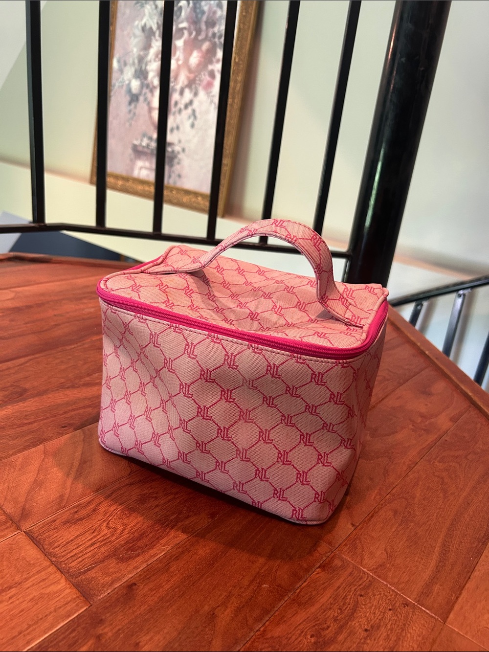 Ralph Lauren RL Monogram Pink Canvas Cosmetic Train Case - Picture 2 of 10